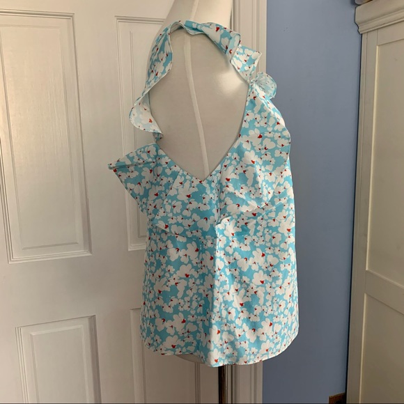 Tanya taylor blue and white floral sleeveless top - Picture 6 of 9